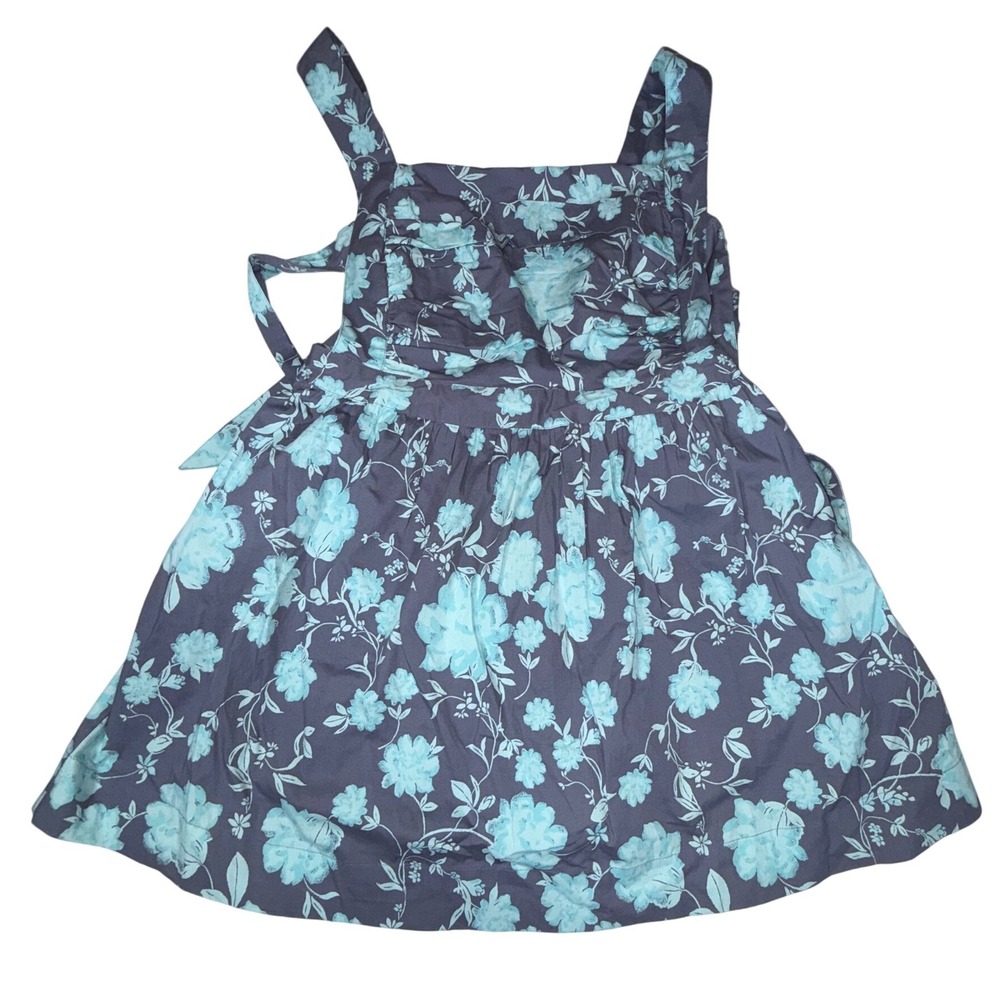 Free People Floral Sundress Women's L Gray Blue Smocked Tie Waist Cotton